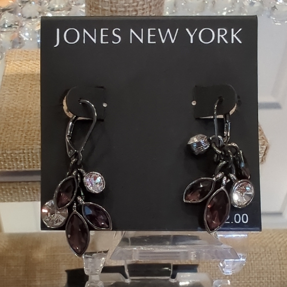 Jones New York Purple and Silver Dangle Earrings NWT